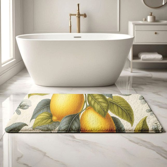 Tapis De Bain Citron jaune vibrant et botanique à l'aquarelle bl (Créateur téléchargé)