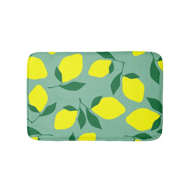 Tapis De Bain Citron simple, Arrière - plan vert. (Devant)