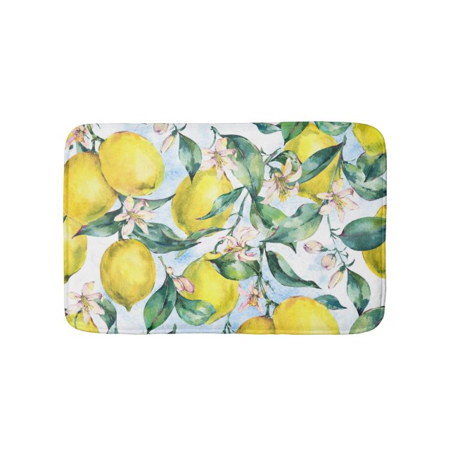 Tapis De Bain citrons d'aquarelle, branche d'agrumes frais. (Devant)