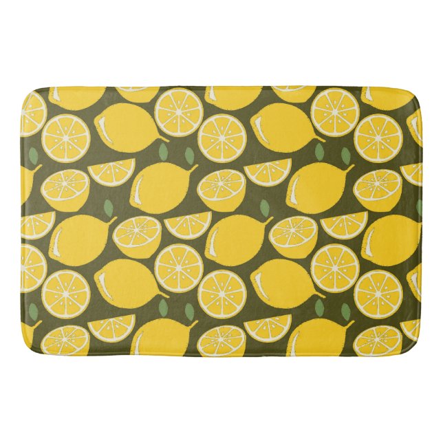 Tapis De Bain Citrons jaunes et motif vert olive : Citrus modern (Devant)
