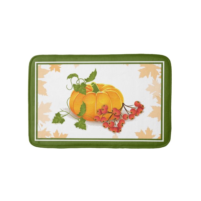 Tapis De Bain Citrouille, baies et feuilles tombent Thanksgiving (Devant)