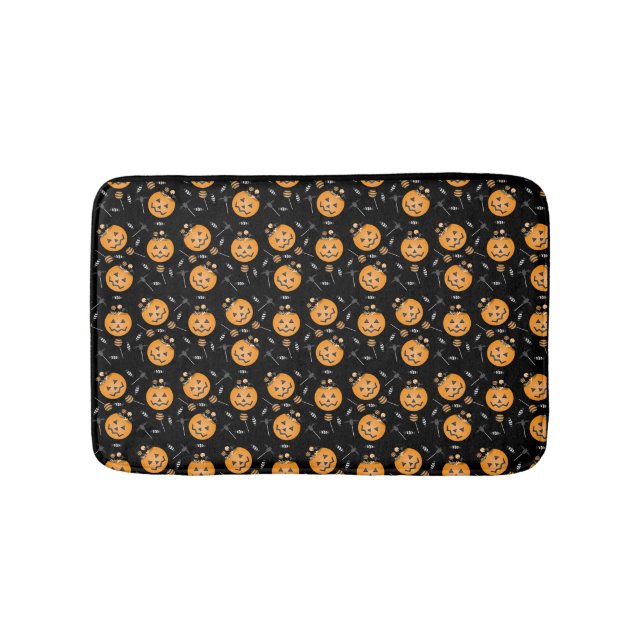 Tapis De Bain Citrouille Candy Bucket Motif orange noir (Devant)