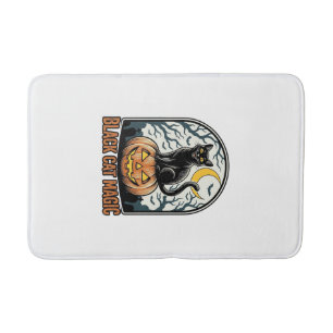 Tapis De Bain Citrouille Chat Noir Gravure Halloween Vintage_1