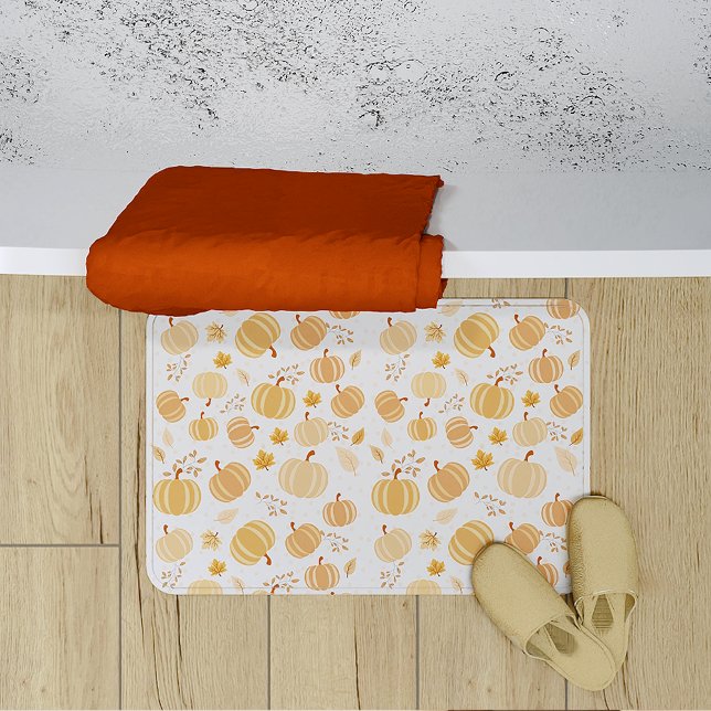 Tapis De Bain Citrouille d'automne et Motif pastel de feuilles (Créateur téléchargé)