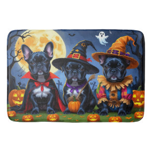 Tapis De Bain Citrouille de Bulldogs de France noire Halloween d
