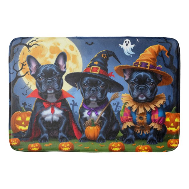 Tapis De Bain Citrouille de Bulldogs de France noire Halloween d (Devant)