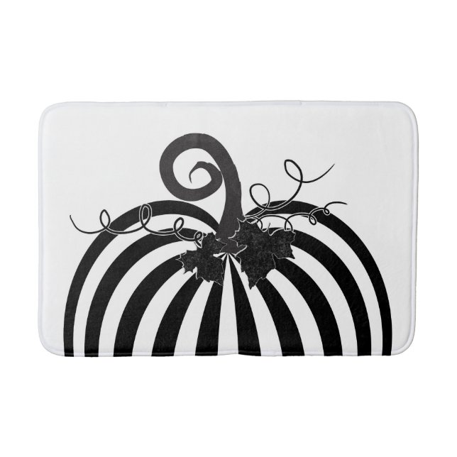 Tapis De Bain Citrouille rayée noir et blanc Chic Automne  (Devant)