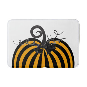 Tapis De Bain Citrouille rayée noir et orange Chic Automne