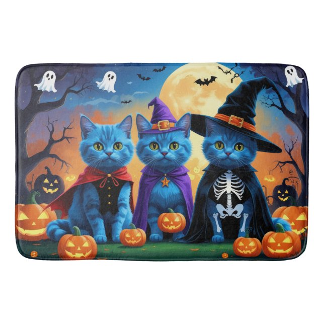 Tapis De Bain Citrouille russe Blue Cats Halloween drôle (Devant)
