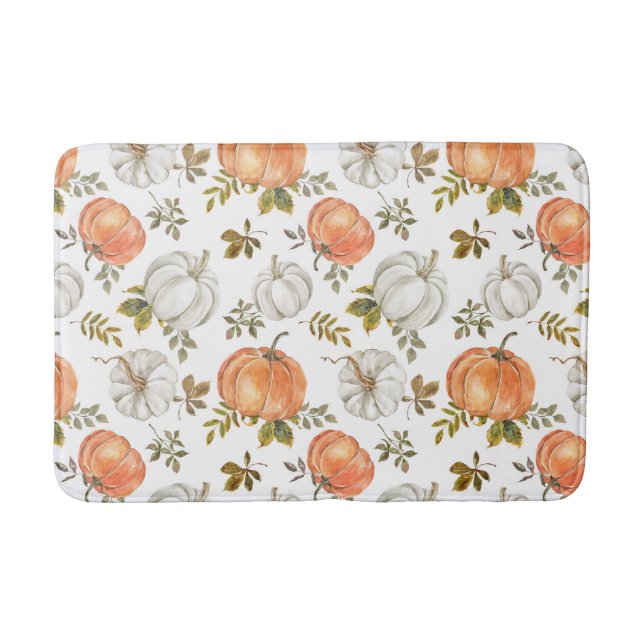Tapis De Bain Citrouilles d'aquarelle et Motif d'automne de feui (Devant)