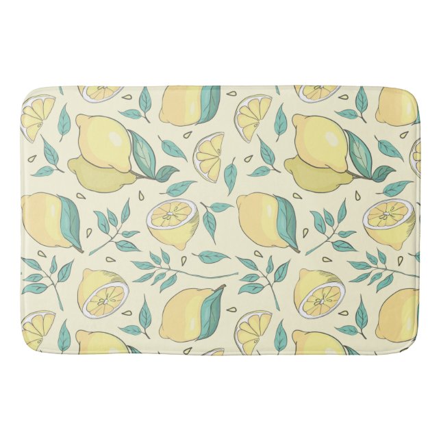 Tapis De Bain Citrus de citron moderne jaune d'été Personnalisé (Devant)