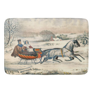 Tapis De Bain Classique 1853 Traîneau Currier Ives Route Hiver