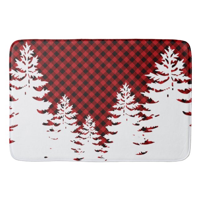 Tapis De Bain Classique de Noël Plaid rouge Noël evergreens (Devant)