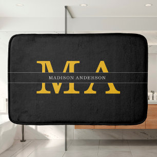 Tapis De Bain Classy Elegant Black Gold Monogramme Nom Texte