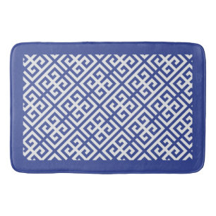 Tapis De Bain Clé grecque bleue et blanche Motif