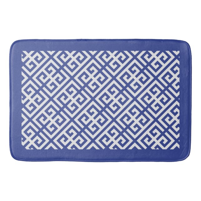Tapis De Bain Clé grecque bleue et blanche Motif (Devant)