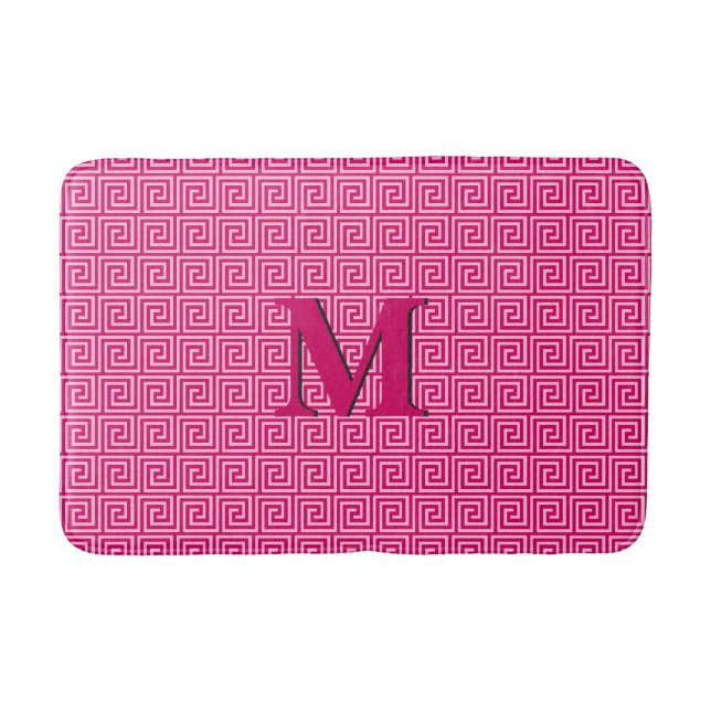 Tapis De Bain Clé grecque, fuchsia et rose pâle (Devant)