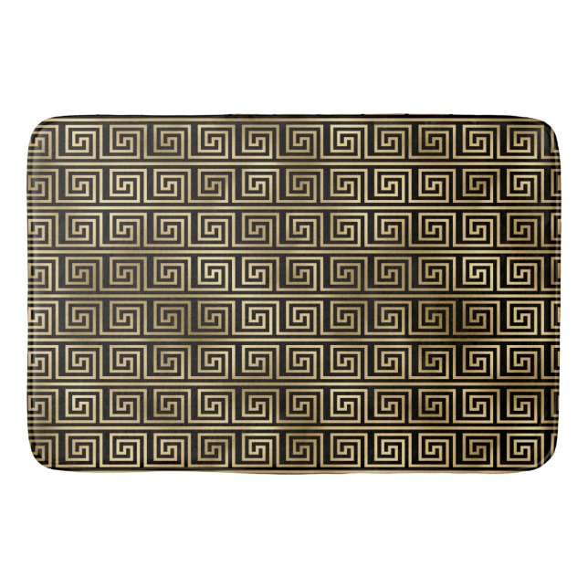 Tapis De Bain Clé grecque noire et or Motif (Devant)
