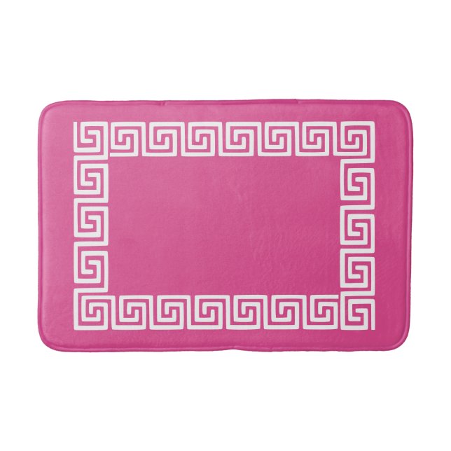 Tapis De Bain Clé grecque prépa – Rose Chaud & Blanc (Devant)