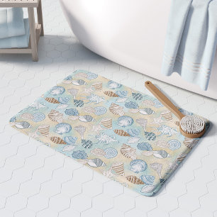 Tapis De Bain Coastère Beach Seashells Motif Aqua Blue Sand