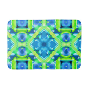 Tapis De Bain Cobalt Blue et Lime Green Tie Dye Motif