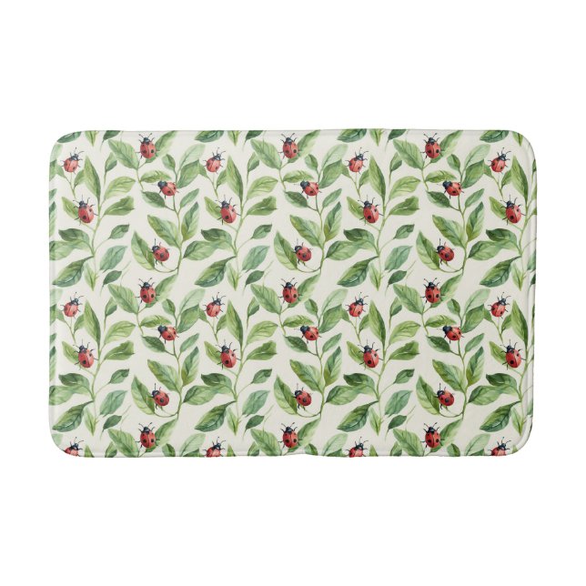 Tapis De Bain Coccinelles sur jardin de feuilles vertes (Devant)