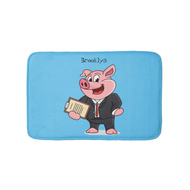 Tapis De Bain Cochon amusant en costume d'affaires dessin animé (Devant)