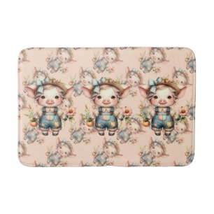 Tapis De Bain Cochon fermier mignon dans les salons avec fleurs