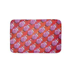 Tapis De Bain Cochon mignon à Santa Hat sur rouge