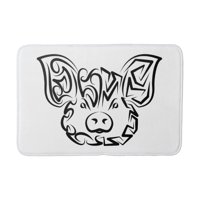 Tapis De Bain Cochon tribal noir et blanc (Devant)