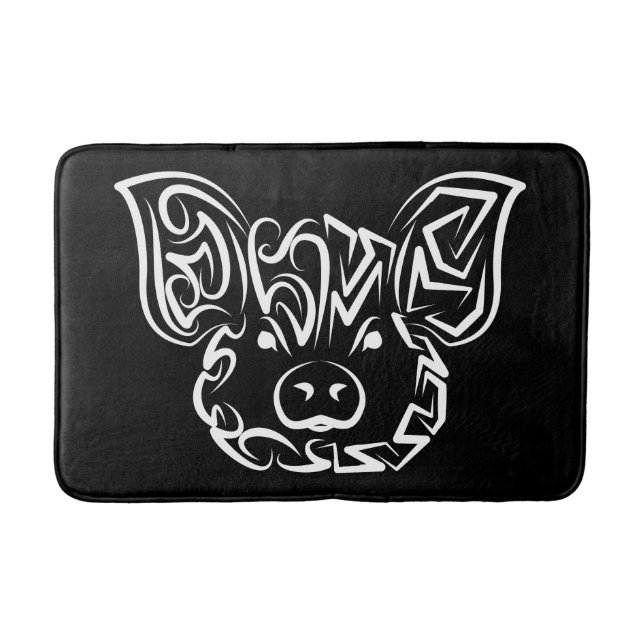 Tapis De Bain Cochon tribal noir et blanc (Devant)