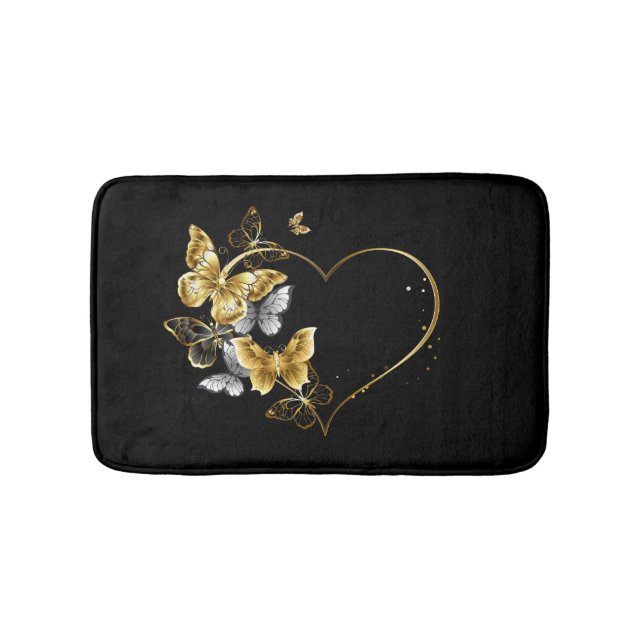 Tapis De Bain Coeur aux papillons d'or (Devant)