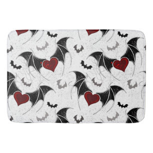 Tapis De Bain Coeur d'Halloween avec ailes de chauve-souris noir