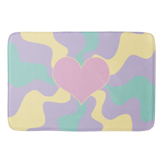 Tapis De Bain Coeur - Pastel rose, jaune, violet et vert (Devant)
