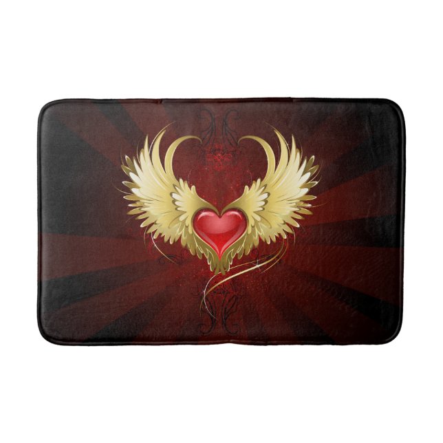 Tapis De Bain Coeur rouge avec ailes d'or (Devant)