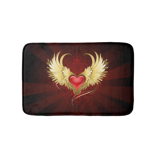 Tapis De Bain Coeur rouge avec ailes d'or (Devant)