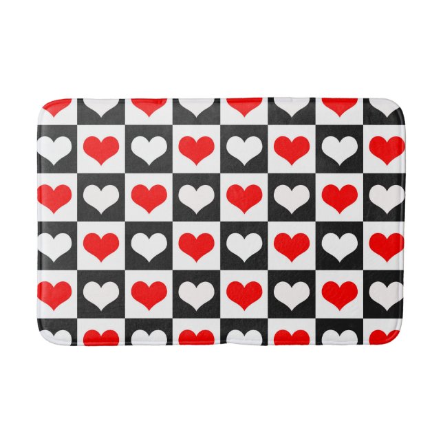 Tapis De Bain Cœurs à carreaux rouges et blancs (Devant)
