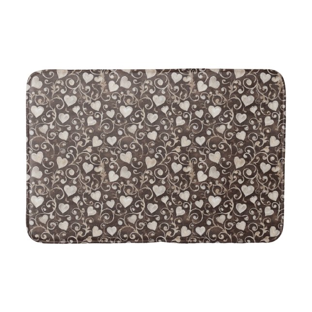 Tapis De Bain Cœurs Crème Marron (Devant)