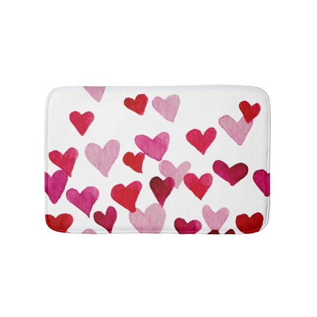 Tapis De Bain Coeurs d'aquarelle de la Saint-Valentin - rose (Devant)