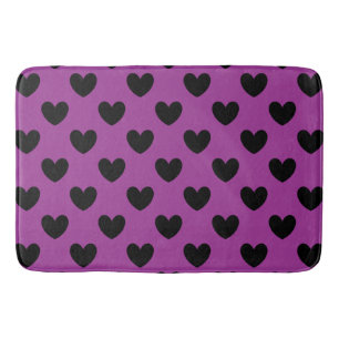 Tapis De Bain Coeurs de polka noir sur violet