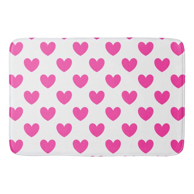 Tapis De Bain Coeurs de polka rose Fuchsia sur blanc (Devant)