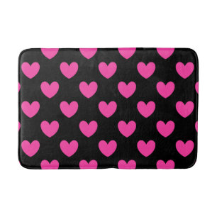 Tapis De Bain Coeurs de polka rose Fuchsia sur noir