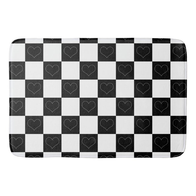 Tapis De Bain Coeurs de tableau de bord en noir et blanc (Devant)