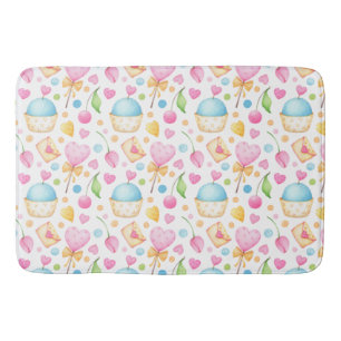 Tapis De Bain Coeurs et cupcakes Motif d'aquarelle