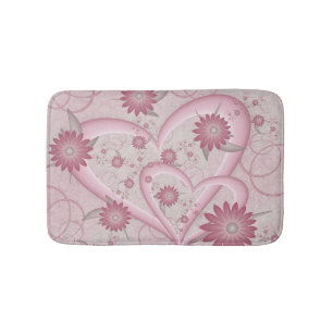 Tapis De Bain Coeurs et fleurs Abstraits roses Aimer l'art fract