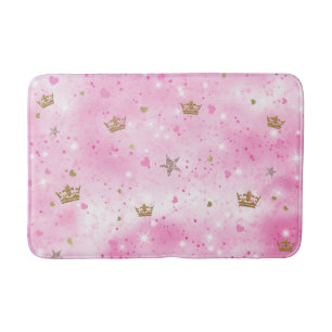Tapis De Bain Cœurs Étoiles Couronnes Glitter Sparkle Princesse 
