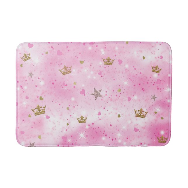 Tapis De Bain Cœurs Étoiles Couronnes Glitter Sparkle Princesse  (Devant)
