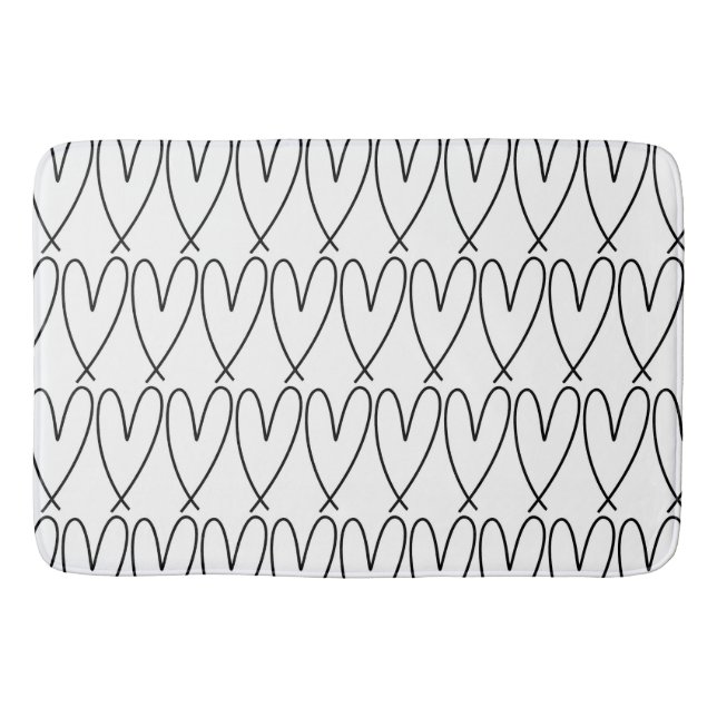 Tapis De Bain Coeurs mignons Whimsical Noir & Blanc (Devant)