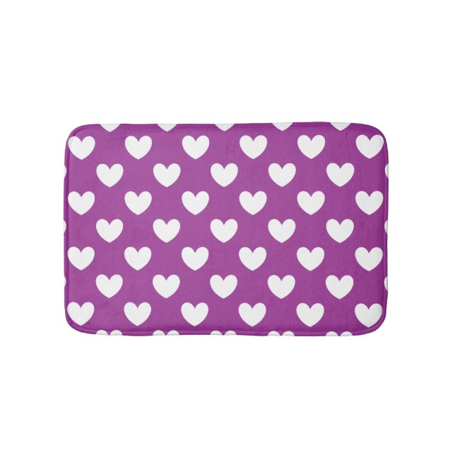 Tapis De Bain Coeurs polka blanc sur Cactus violet Fleur violet (Devant)