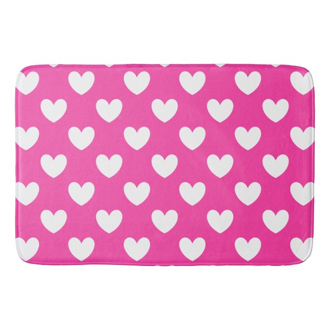 Tapis De Bain Coeurs polka blanc sur rose fuchsia (Devant)